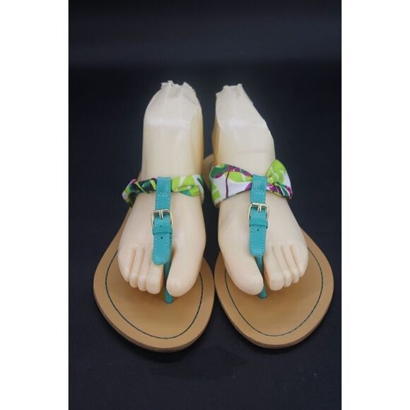 Nine West Sandals Womens 9 M Spice It Up Thong Flats Green Print Toe-Post Casual - Picture 5 of 10